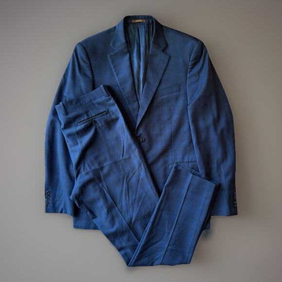 Peter Millar Suit 40R Blue Plaid Wool Blazer & Pants Designer New York Party - Picture 1 of 16